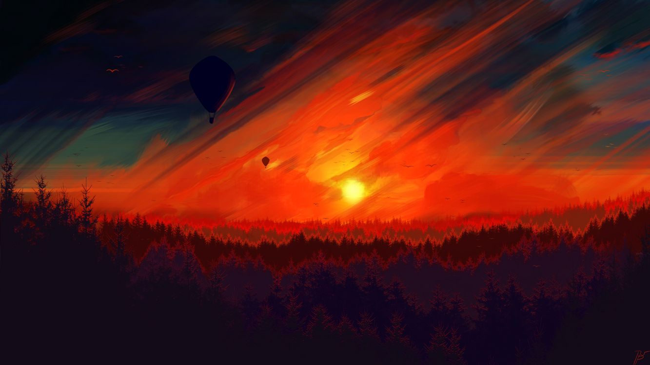 silhouette of hot air balloon during sunset