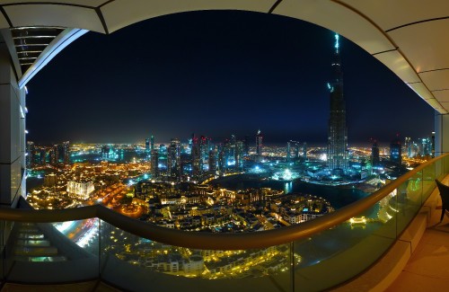 Image aerial view of city buildings during night time