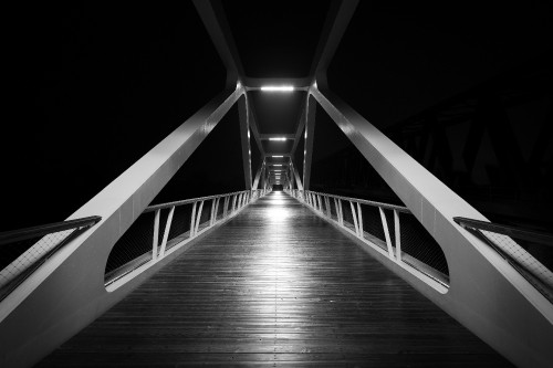 Image grayscale photo of a bridge