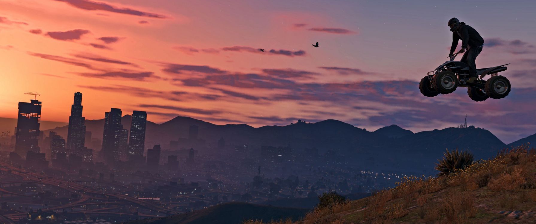 Grand Theft Auto v, Rockstar Games, Cloud, Morning, Mountain Range. Wallpaper in 3440x1440 Resolution