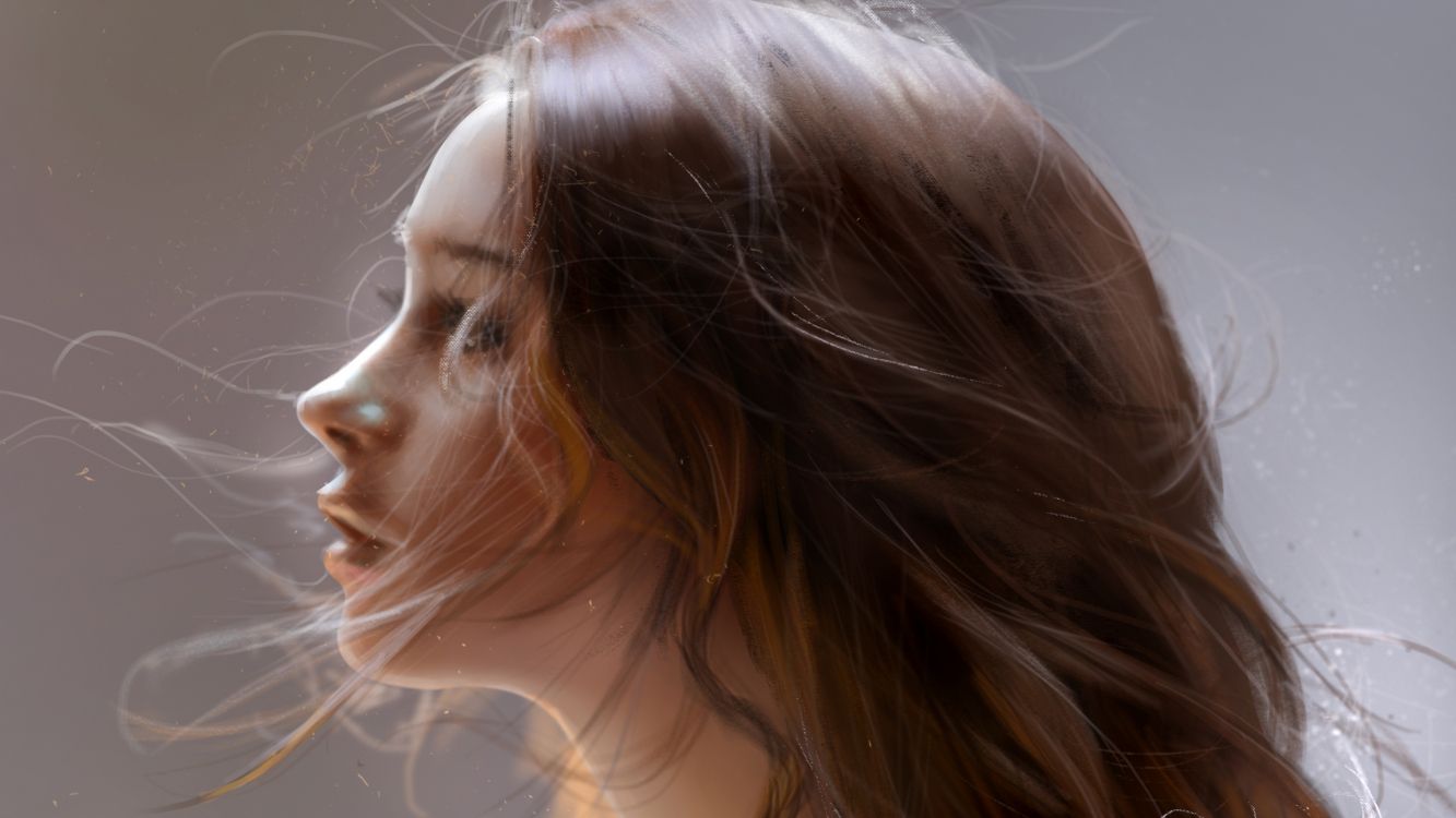 Frau Mit Braunen Haaren Und Weißen Augen. Wallpaper in 2480x1395 Resolution