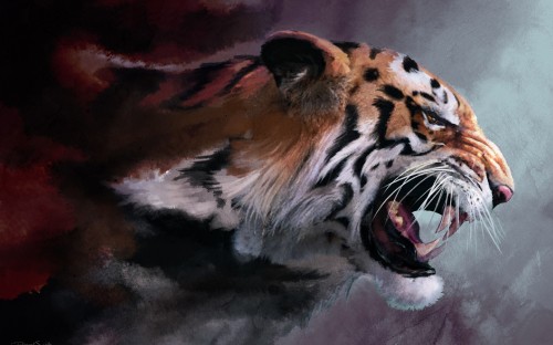 Image brown white and black tiger painting