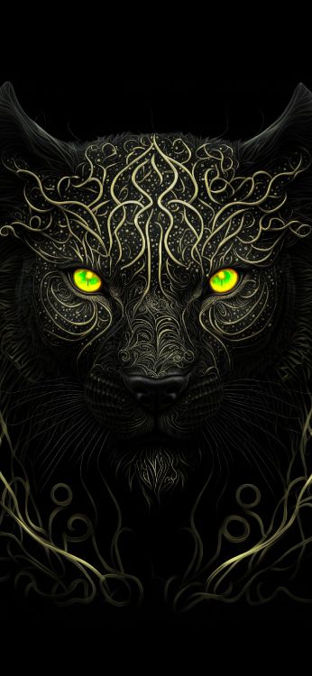 Panthera, Obscurité, Carnivores, Art, Felidae. Wallpaper in 1440x3120 Resolution