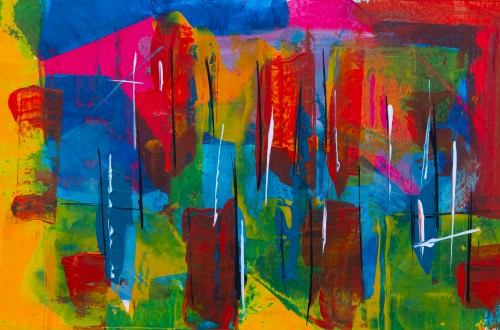 Image red yellow blue and green abstract painting