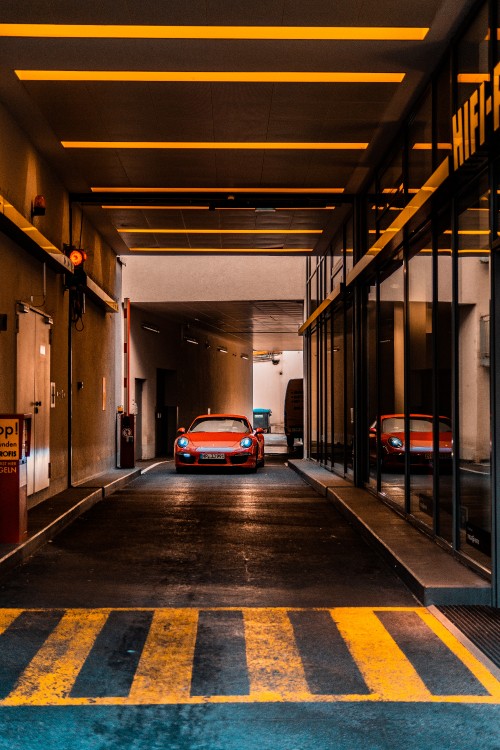 Image red car parked on tunnel