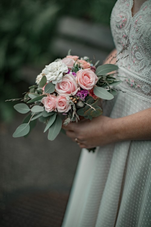 Image wedding dress, flower bouquet, dress, wedding, flower