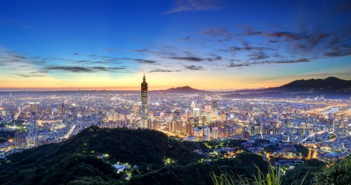 Image city skyline under blue sky during sunset