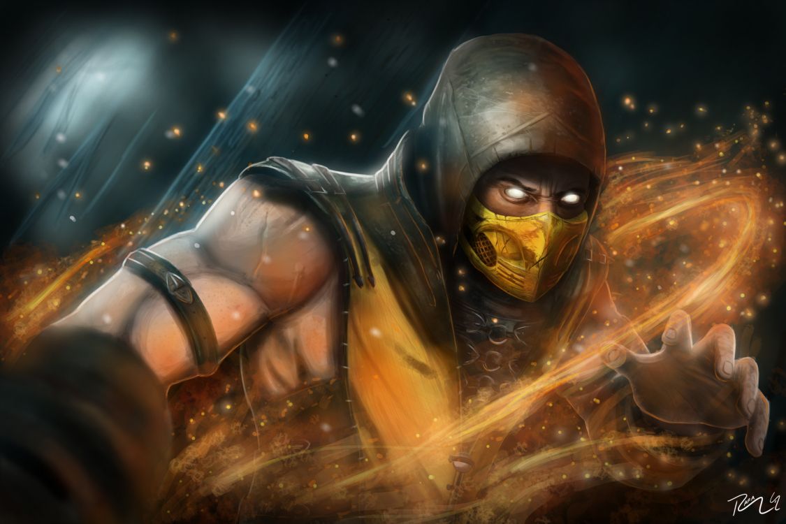 Wallpaper Mortal Kombat x, Mortal Kombat 11, Scorpion, Art, Illustration,  Background - Download Free Image