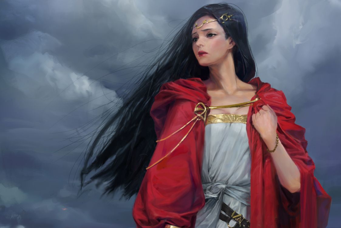 Femme en Robe Rouge et Blanche. Wallpaper in 3000x2003 Resolution