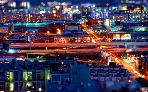 Image aerial view of city during night time