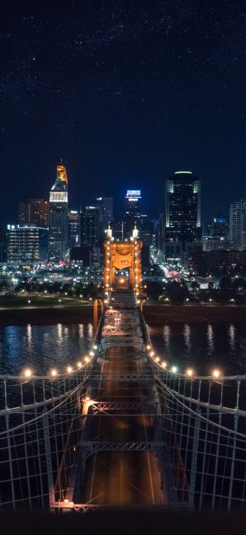 cincinnati, bridge, skyscraper, water, building