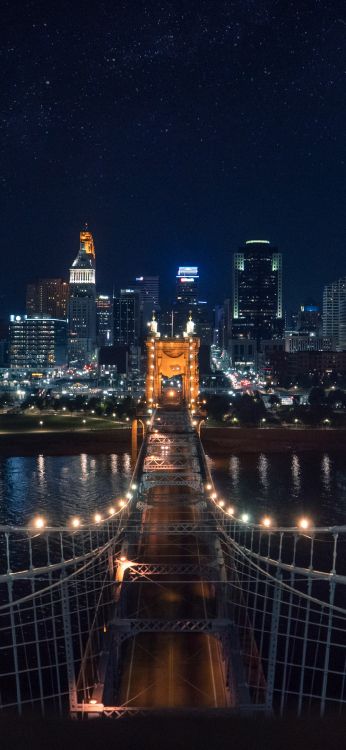 Cincinnati, Pont, Gratte-ciel, Eau, Bâtiment. Wallpaper in 1080x2340 Resolution