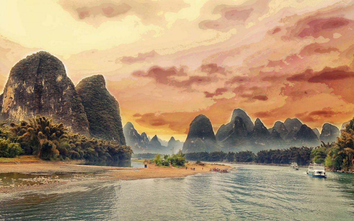 性质, 桂林, 风景画, 安装的风景, 银行 壁纸 2560x1600 允许