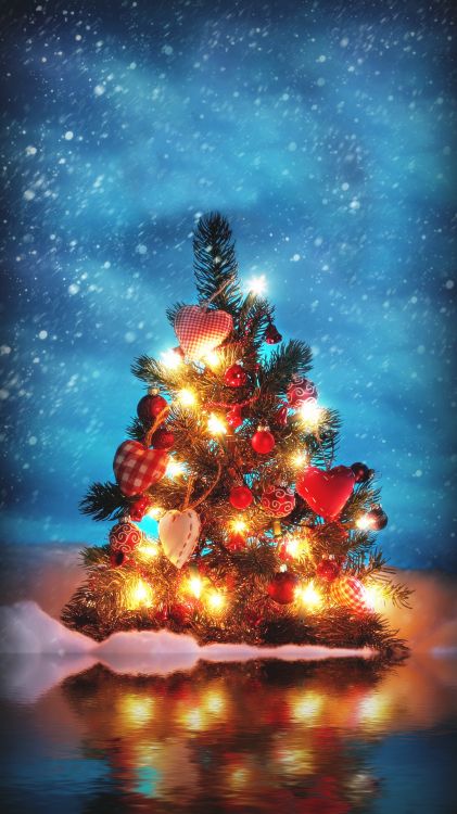 Navidad, Perfil de Luces Navideñas, Luces de Navidad, Decoración de la Navidad, Naturaleza. Wallpaper in 1080x1920 Resolution