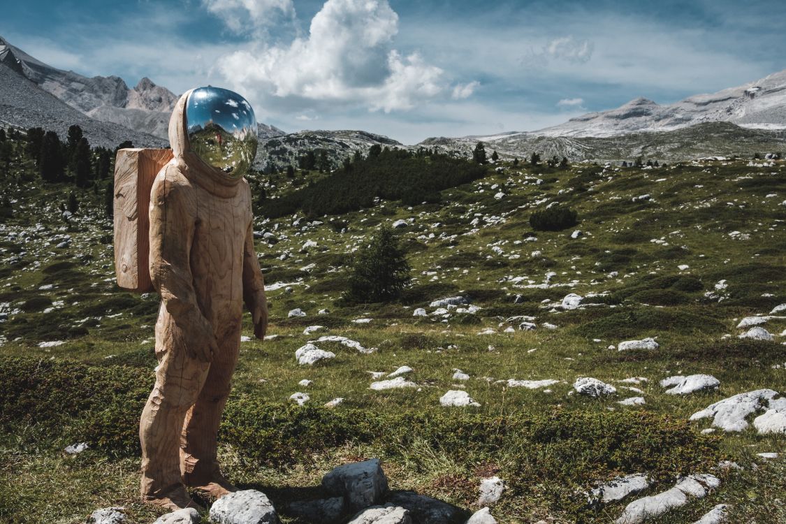 astronaut, mountainous landforms, mountain, mountain range, wilderness