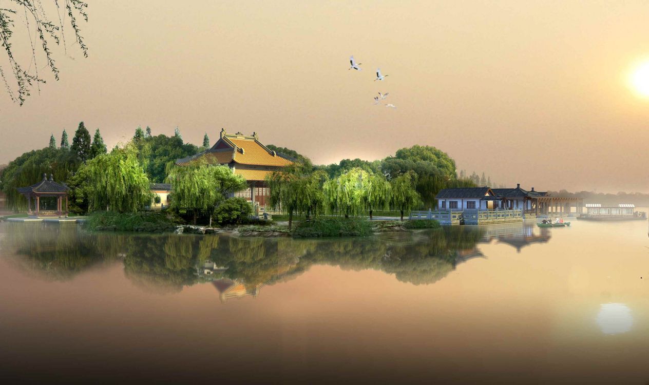 Braunes Und Weißes Haus in Der Nähe Von Grünen Bäumen Und Gewässern Tagsüber. Wallpaper in 2991x1774 Resolution