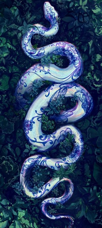 Anaconda Azul, Azul, Pintura de Arte, la Botánica, Escala de Reptiles. Wallpaper in 922x2048 Resolution