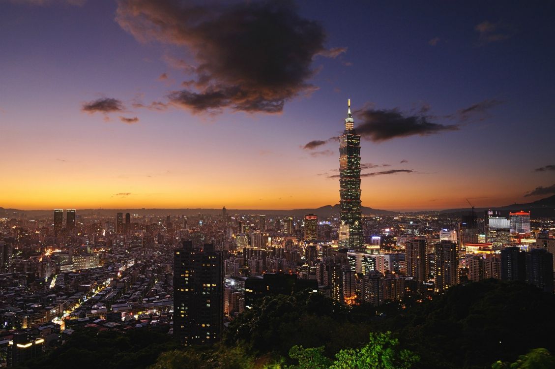 city skyline during night time