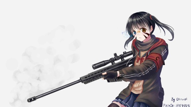 Wallpaper Blue Haired Female Anime Character Holding Rifle, Background ...