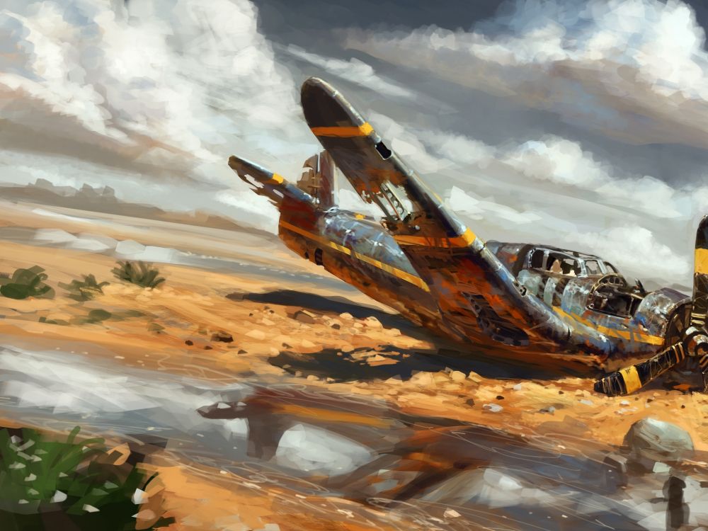 Avión Marrón y Negro en Campo Marrón Bajo Nubes Blancas Durante el Día. Wallpaper in 2048x1536 Resolution