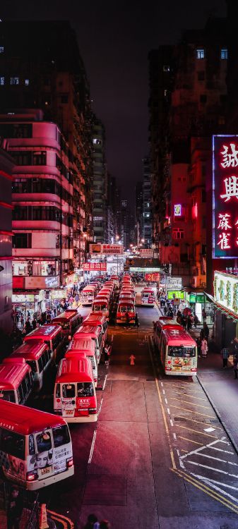 Straßenbus Hongkong Nachtansicht, Bus, Hongkong, Transport, Road. Wallpaper in 1080x2400 Resolution