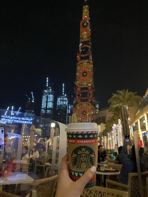 Image dubai, burj khalifa, starbucks logo 2011, night, tower