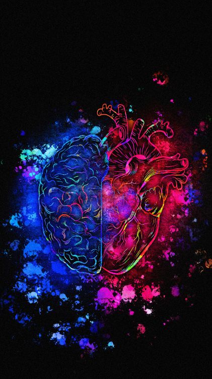 Wallpaper Brain and Heart Neon, Brain, Heart, Art, Neuroscience, Background  - Download Free Image