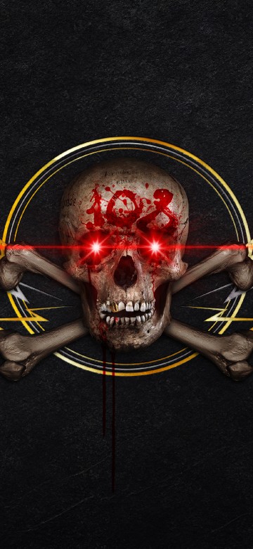 Image red and white skull with light