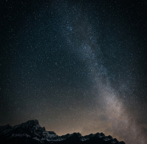 Image black and white mountain under starry night