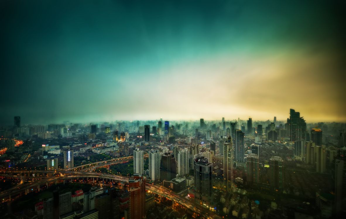 city skyline during night time