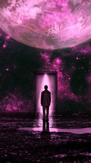 Image silhouette of person standing under purple sky