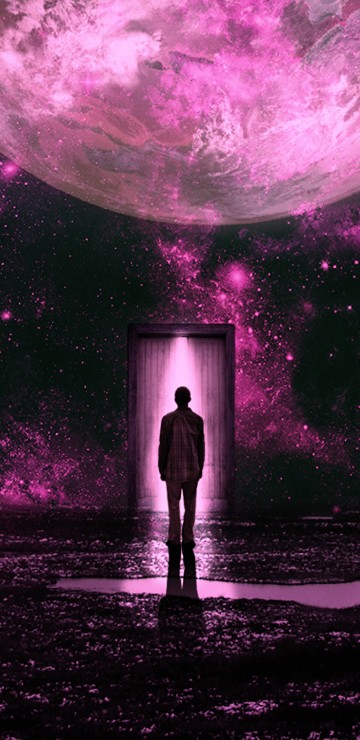 Image silhouette of person standing under purple sky
