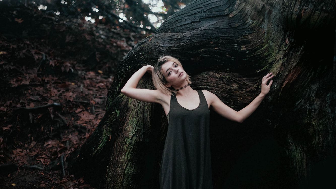 portrait, People in nature, hair, black, tree