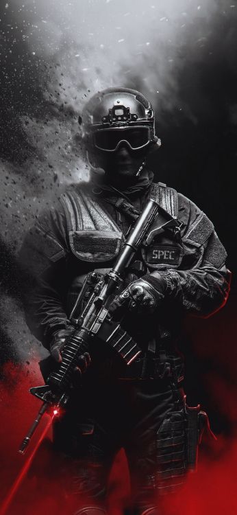 Soldado, Brazo, Manga, Metralleta, Músico. Wallpaper in 1080x2340 Resolution