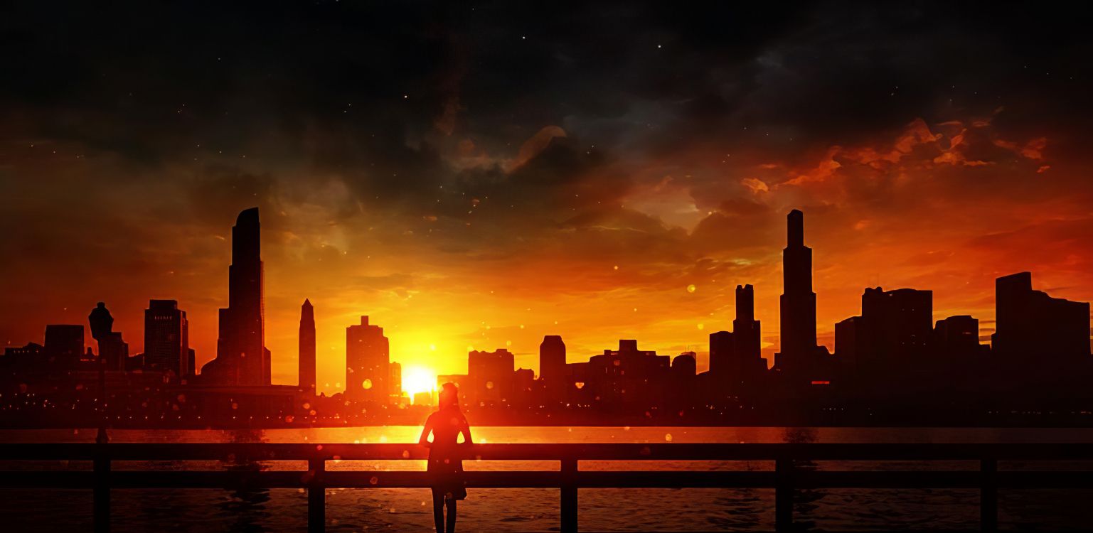 Silhouette Von Menschen, Die Bei Sonnenuntergang Auf Dem Dock Stehen Dock. Wallpaper in 4092x1996 Resolution