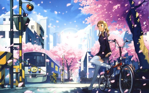 Image woman in black long sleeve dress riding on bicycle anime character