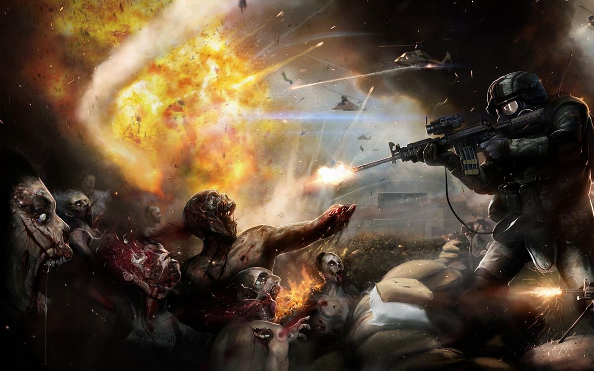 Mann Mit Gewehr Steht in Flammen. Wallpaper in 2880x1800 Resolution