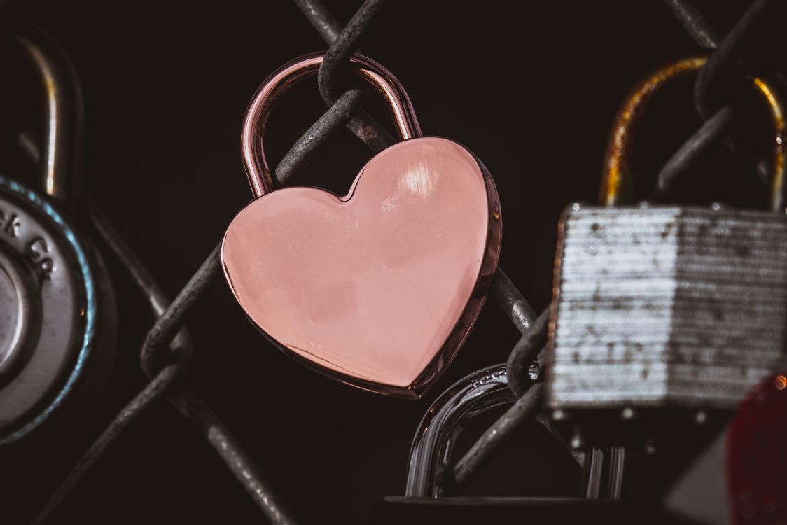 Red Heart Padlock on Gray Metal Fence. Wallpaper in 5293x3529 Resolution
