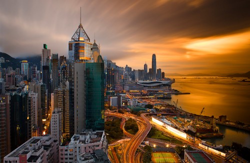 Image city skyline during golden hour