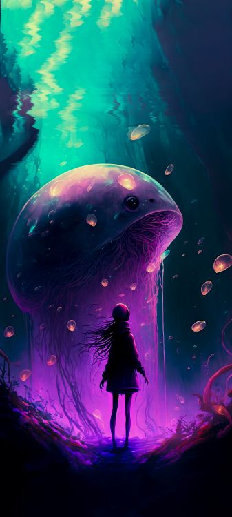 水下, 海洋生物学, 光, 紫色的, 天文学对象 壁纸 2160x4800 允许