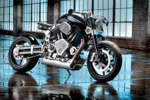 Image black and silver cruiser motorcycle