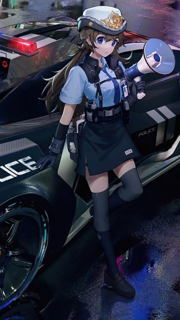 Image anime girl police car, cars, police car, animated cartoon, cartoon