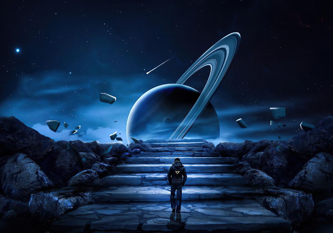 Astronaut Auf Saturn, Atmosphäre, Kunst, Astronomisches Objekt, Electric Blue. Wallpaper in 3840x2682 Resolution