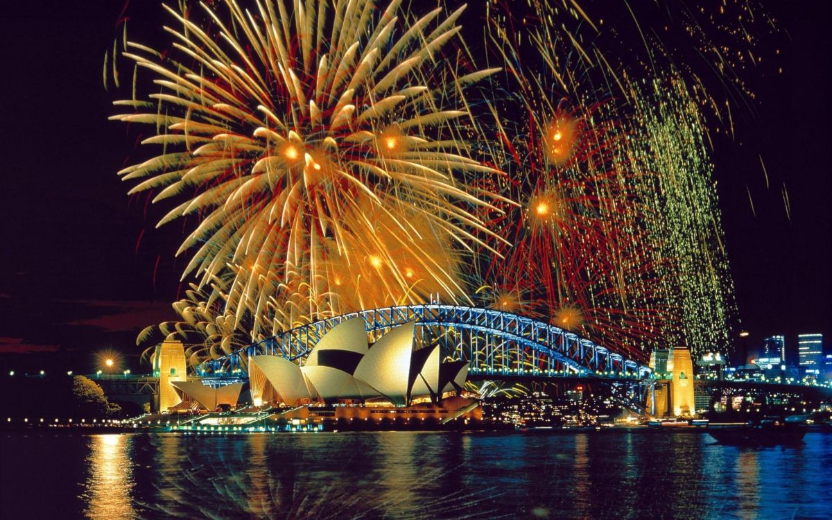 烟花, 反射, 城市景观, 悉尼, 节日 壁纸 2560x1600 允许