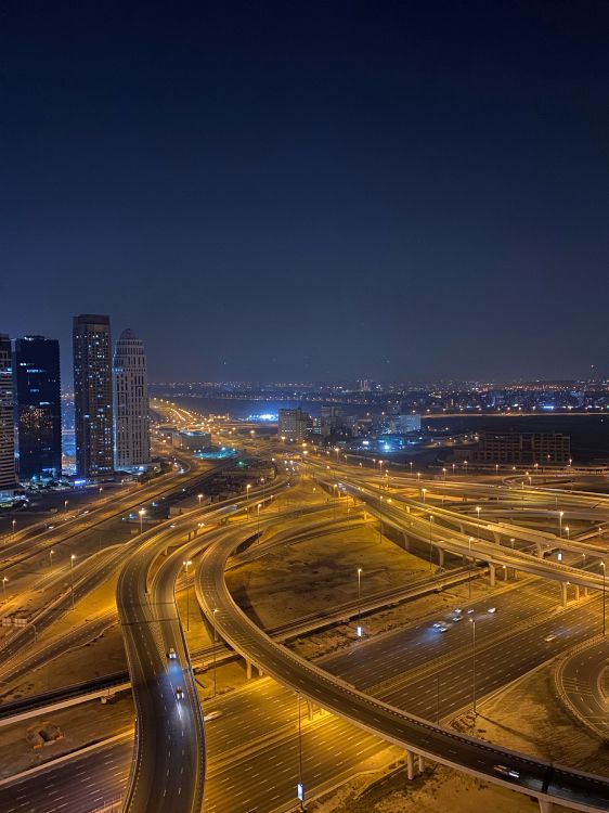 dubai, road, night, urban area, city