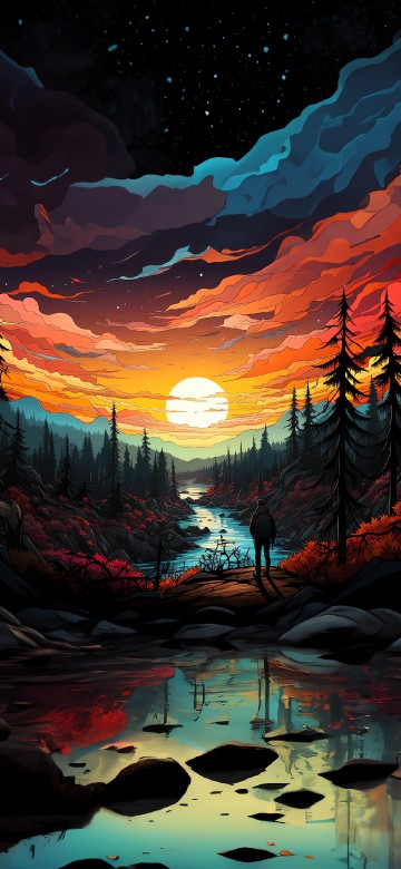 Image afterglow, sunset, landscape, painting, nature