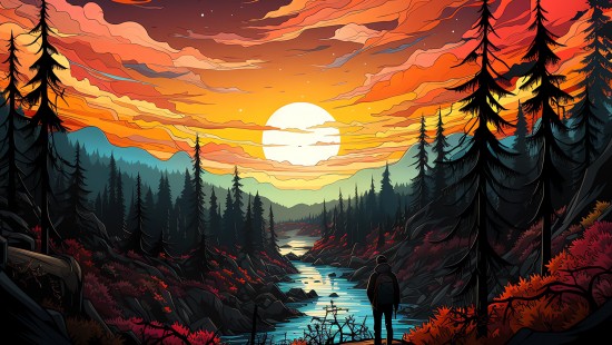 Image afterglow, sunset, landscape, painting, nature