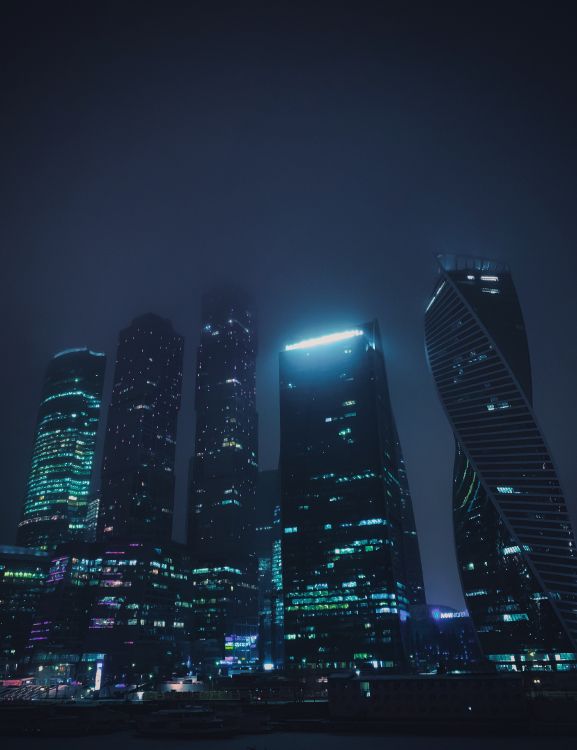 high rise buildings during night time