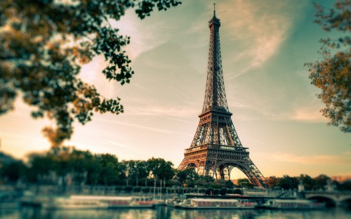 Image eiffel tower, tower, landmark, tree, cloud