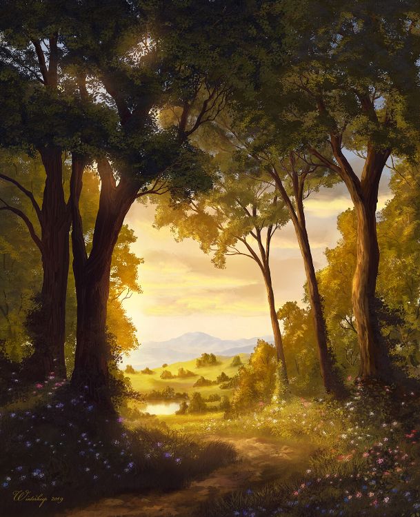 Naturlandschaft, Natur, Baum, Malerei, Sonnenlicht. Wallpaper in 2480x3050 Resolution